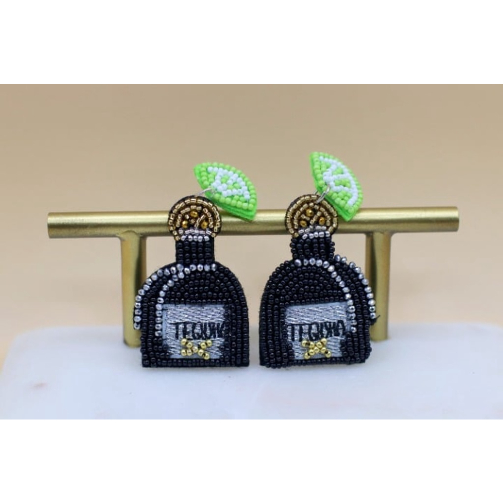 Black tequila seed bead earrings
